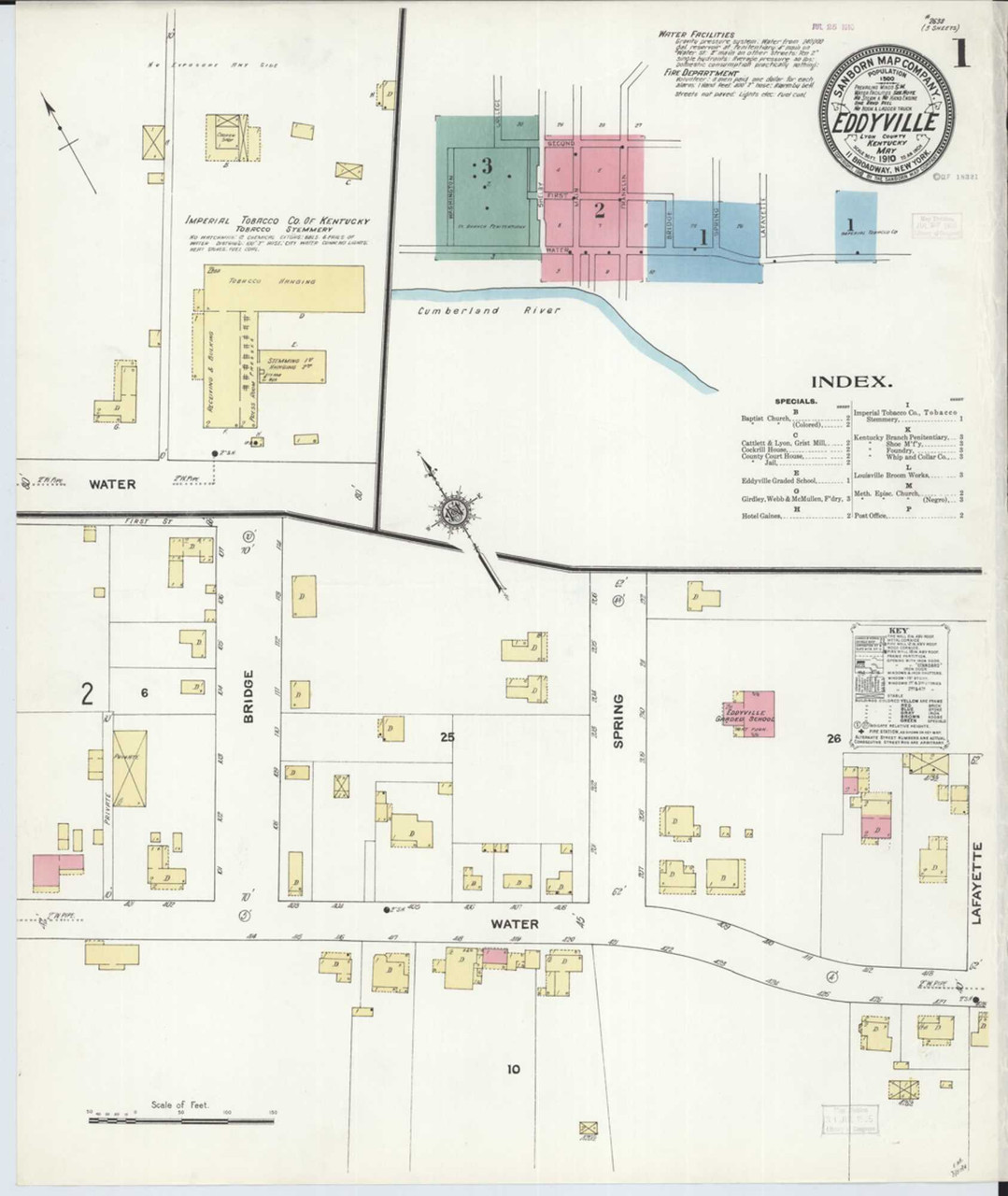 Eddyville Kentucky 1910 - Fire Insurance Index - Old Map Reprint